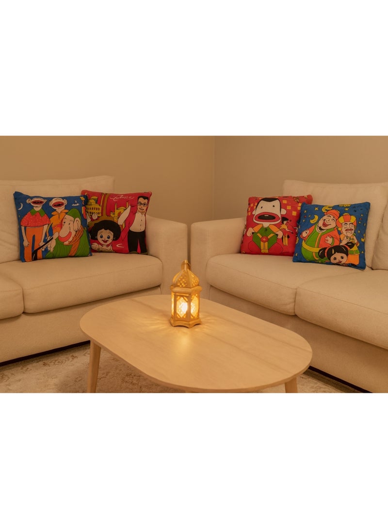 Set of 4 Ramadan Pillows Double Face (Insert + Cover) - Two Different Sides - 8 Decorative designs in one set - Luxury printing 25X22 cm - Easy to clean materials - Exclusive offer for Ramadan decorations - Image 1